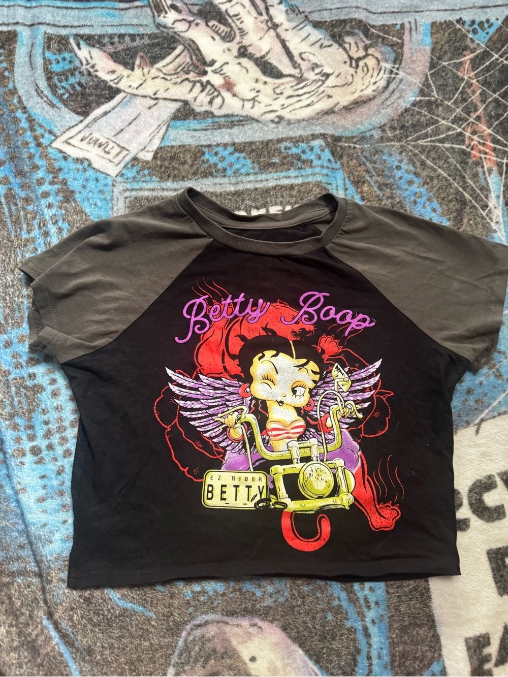 Betty Boop Girls' Black Raglan Graphic Tee - Betty Boop Design